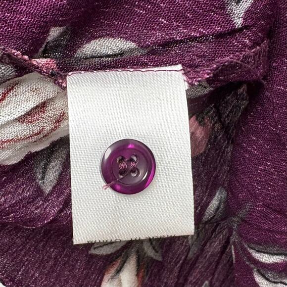 Monday Fun Purple Floral Blouse, 3/4 Sleeves, Split Neck, Women's Size XS - Picture 5 of 5